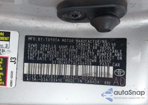 2010 Toyota Corolla S from USA, damaged, VIN 2T1BU4EE7AC466458